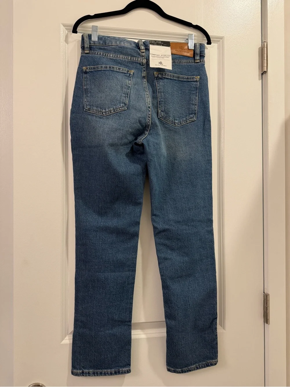 NWT Ralph Lauren Denim High-Rise Straight Jeans in Blue with Gold Stitching - Picture 2 of 5